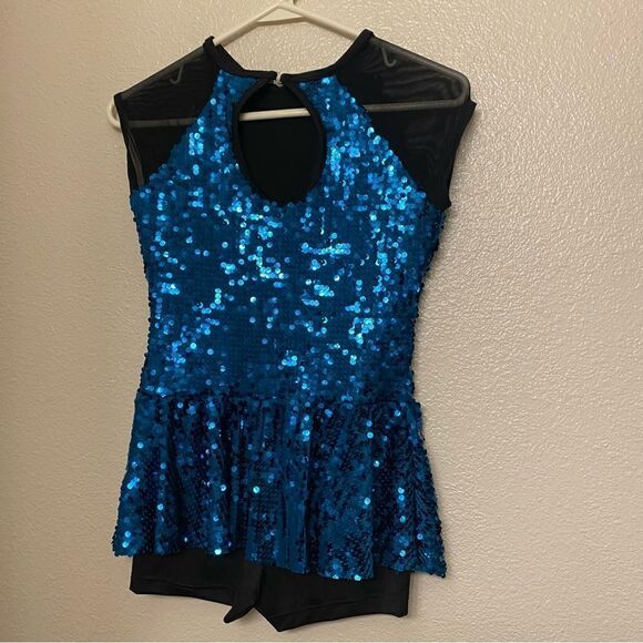 WEISSMAN Dance Costume jazz Aqua blue teal Stand Down 12832 Child LC - Picture 4 of 11